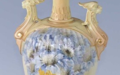 A late Victorian Royal Worcester twin handled porcelain vase