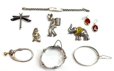 Lot of 9 Vintage Mexican Taxco Sterling Jewelry, William Spratling