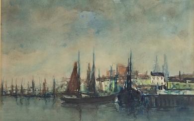 French School: Harbour scene, watercolour on paper, signed 'L. Valtat'...