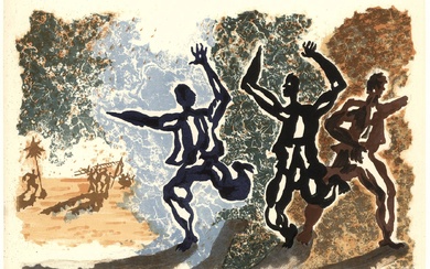 Lurçat, Jean (1892-1966). (Three fleeing figures). Col. lithograph, 32x47,5 cm.,...