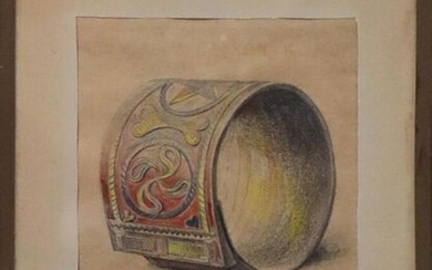 MÉRITE Edouard (1867 - 1941) « Le loup » et « Le bracelet » une aquarelle et un dessin signés en bas à droite - 14x23,5 et 17,5x14