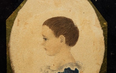 MINIATURE WATERCOLOR OF A CHILD ATTRIBUTED TO RUFUS PORTER (1792-1884).