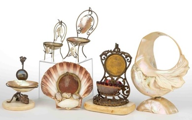 MOTHER-OF-PEARL / SHELL WATCH HUTCHES / STANDS, LOT OF SIX