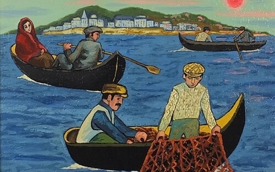 Manner of Gerard Dillon - Fishermen in boats, Irish school o...