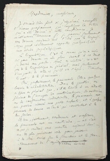 Manuscrit autographe inédit] "Psychologie et linguistique", conférence donnée à Caen le 11 février 1932