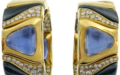 Marina B Enamel Yellow Gold Hoop Earrings with Blue