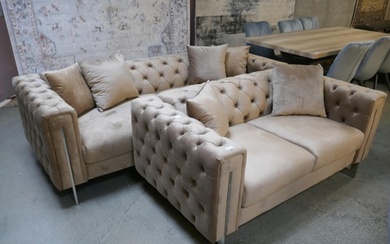 Matrix brushed gold three and two seater sofas *This lot is ...