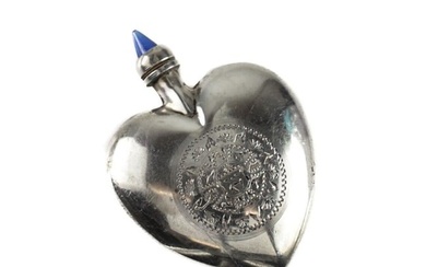 Mexico Sterling Silver Heart Shaped Chatelaine Perfume / Snuff Bottle
