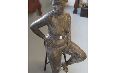 Modern dark patinated bronze figure of a seated female nude ...