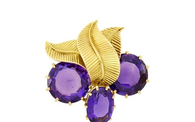 Monture Cartier Gold and Amethyst Pendant Clip-Brooch, France