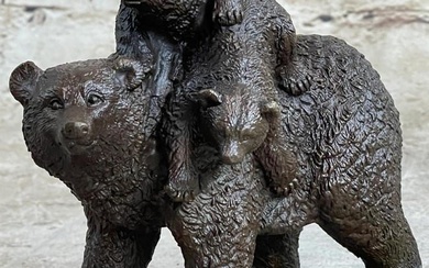 Mother Bear & Cubs Bronze Sculpture