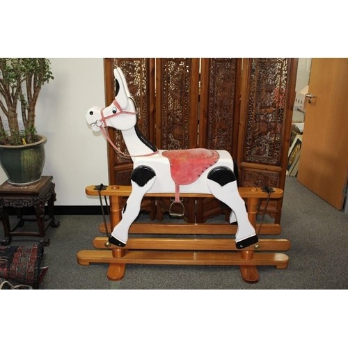 Muffin the Mule; wooden rocking mule; painted black and whit...