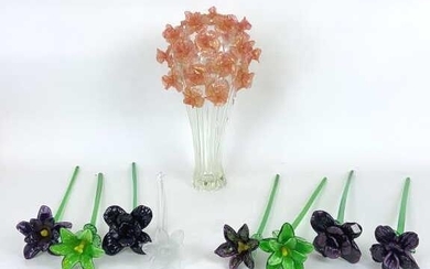 Murano Style Applied Flower Vase & Flowers 8 Flowers