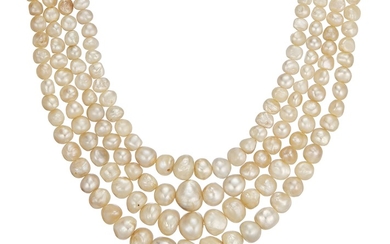 NATURAL PEARL, CULTURED PEARL AND DIAMOND NECKLACE WITH GIA REPORT