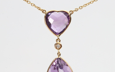 NECKLACE 18K with amethysts and diamonds.