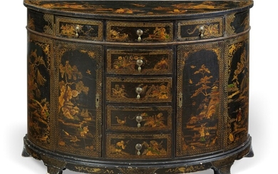 NORTH EUROPEAN JAPANNED SIDE CABINET, MID-19TH CENTURY, THE DECORATION LATER