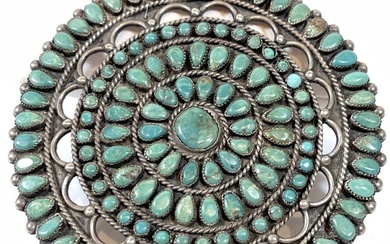 Native American Navajo Sterling Silver & Turquoise Brooch Signed S. M. Bahe