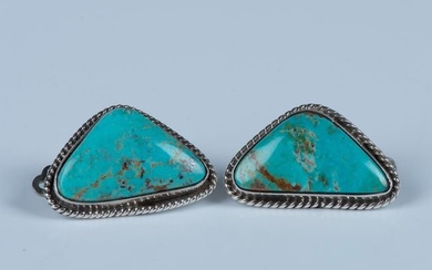 Native American Sterling & Natural Turquoise Clip Earrings