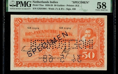 Netherlands Indies: De Javasche Bank, 50 Gulden specimen on issued note serial number GX01904,...