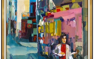 Nicola Simbari Original Oil Painting On Canvas Large Italian Cityscape Signed