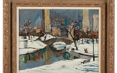 Nicolai Cikovsky (1894-1985) "Winter Snow in Central Park, New York City"