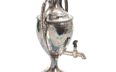 Norwegian Louis XVI silver tea machine, richly decorated with festoons and bows....