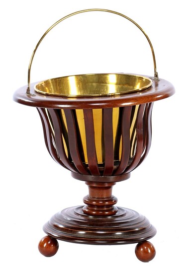 (-), Walnut slatted tea stove with copper inner...