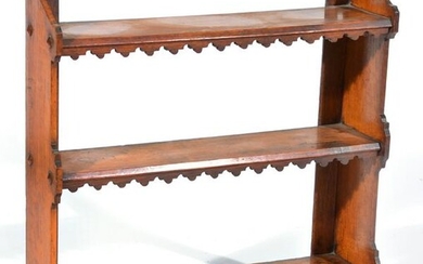 Oak Three Tier Wall Shelf with cut out detail.