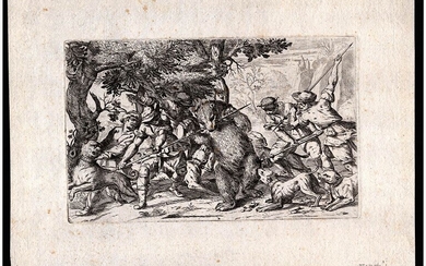 Odoardo Fialetti (1573-1638) Bear hunting Etching 23,8 x 33,1 cm...