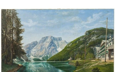 Oil on canvas, "Swiss Mountain Lake"