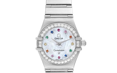 Omega Constellation Iris Steel Multi Stone Mother of Pearl Diamond Ladies Watch 1460.79.00