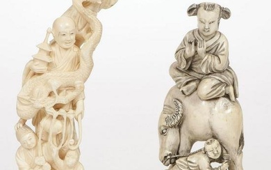 PAIR CHINESE CARVED FIGURES, C. 1940