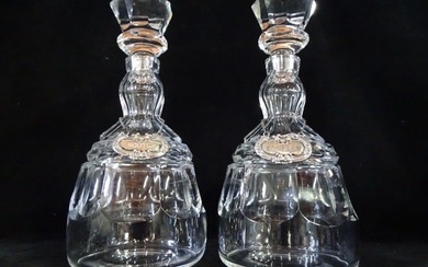 PAIR OF BACCARAT CRYSTAL DECANTERS WITH STERLING SILVER LABELS, 16.5"H