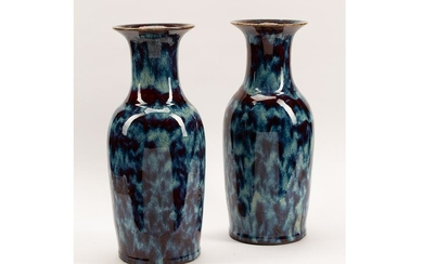 PAIR OF CHINESE FLAMBE PORCELAIN VASES