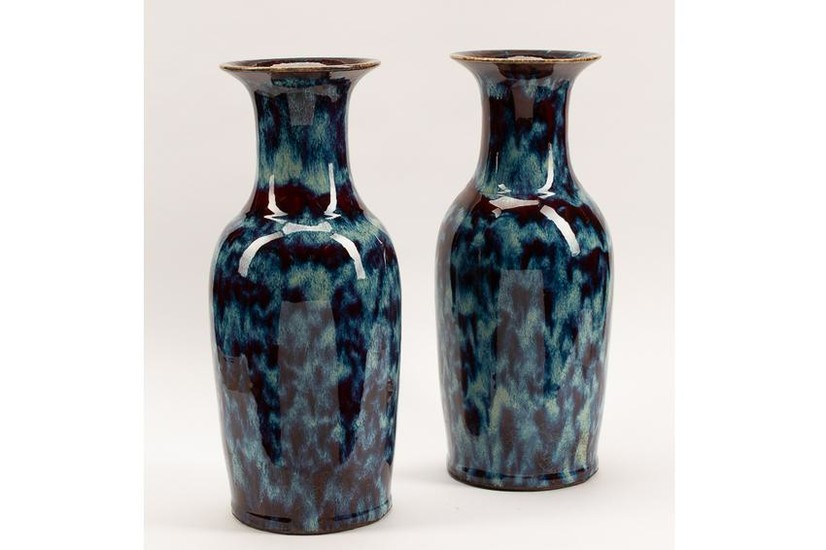 PAIR OF CHINESE FLAMBE PORCELAIN VASES