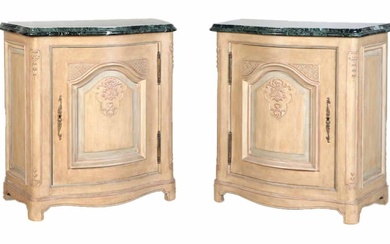PAIR PAINTED CARVED OAK FRENCH CONSOLE CABINETS