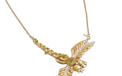 PERCOSSI PAPI NECKLACE WITH A DRAGONFLY-SHAPED PENDANT IN 18KT TWO TONE GOLD