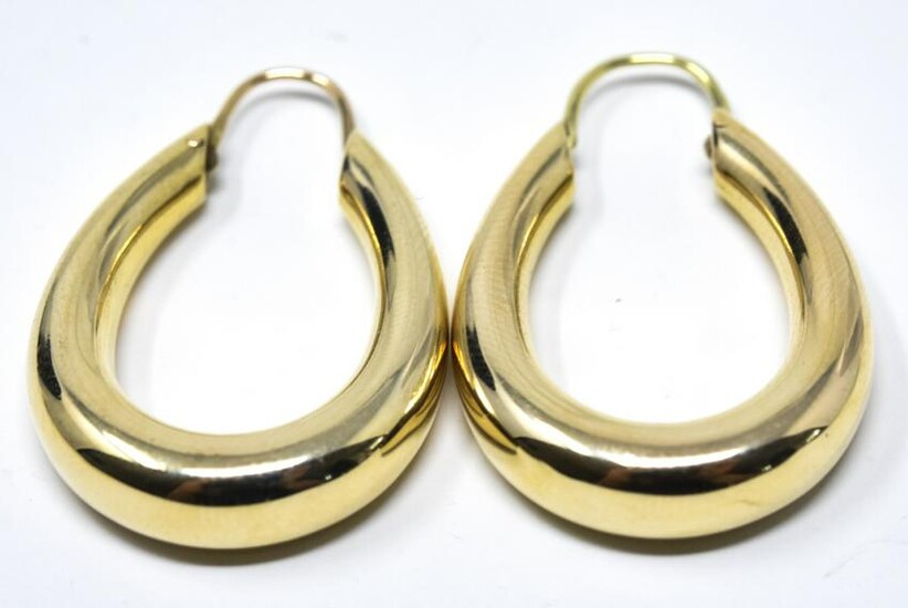 Pair 14k Yellow Gold Oval Hoop Earrings