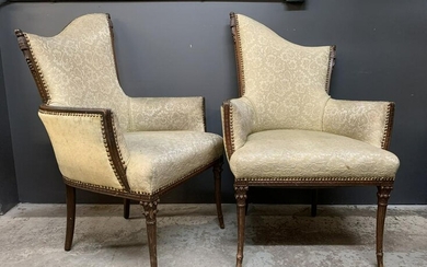 Pair 20th C. Asymmetrical Upholstered Armchairs