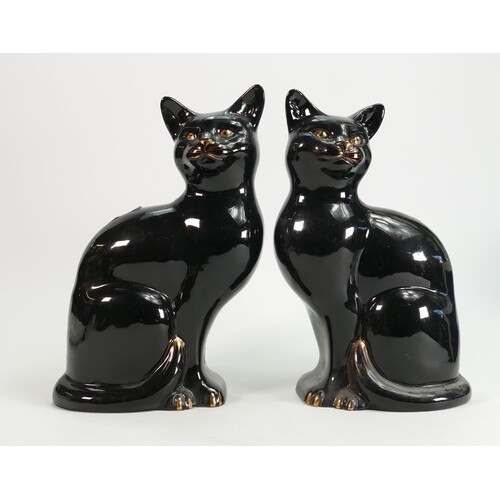 Pair Beswick black & Gold fireplace cats: 1560 & 1561, heigh...