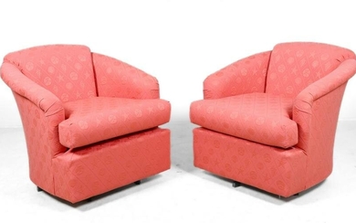 Pair Contemporary upholstered swivel lounge chairs