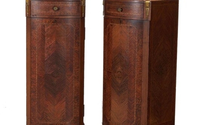 Pair Inlaid Kingwood and Marble Top Pedestal Chests (2pcs)