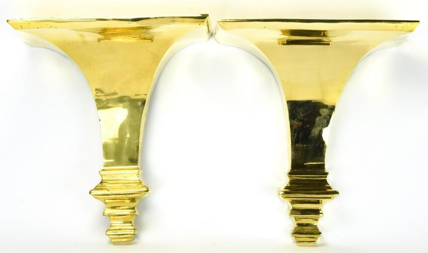 Pair Traditional Style Heavy Brass Wall Brackets