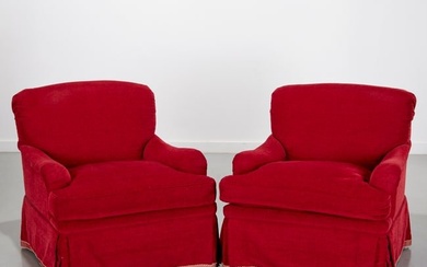 Pair custom upholstered lounge chairs