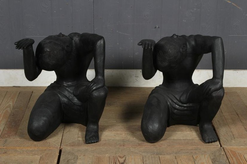 Pair of Asian Carved Wood Figures