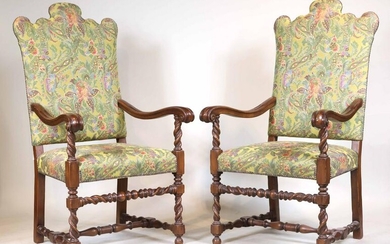 Pair of Baroque Style Mahogany Library Armchairs