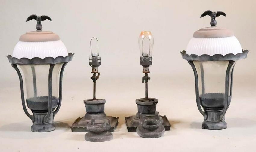 Pair of Black-Painted Cast Iron Post Lights