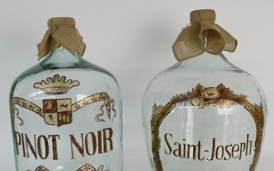 Pair of French Glass Wine Jugs, 20th c.