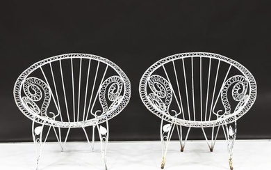 Pair of Mid-Century Wire Hoop Garden Chairs