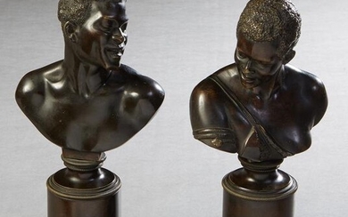 Pair of Patinated Bronze Nubian Busts, 19th c., of a